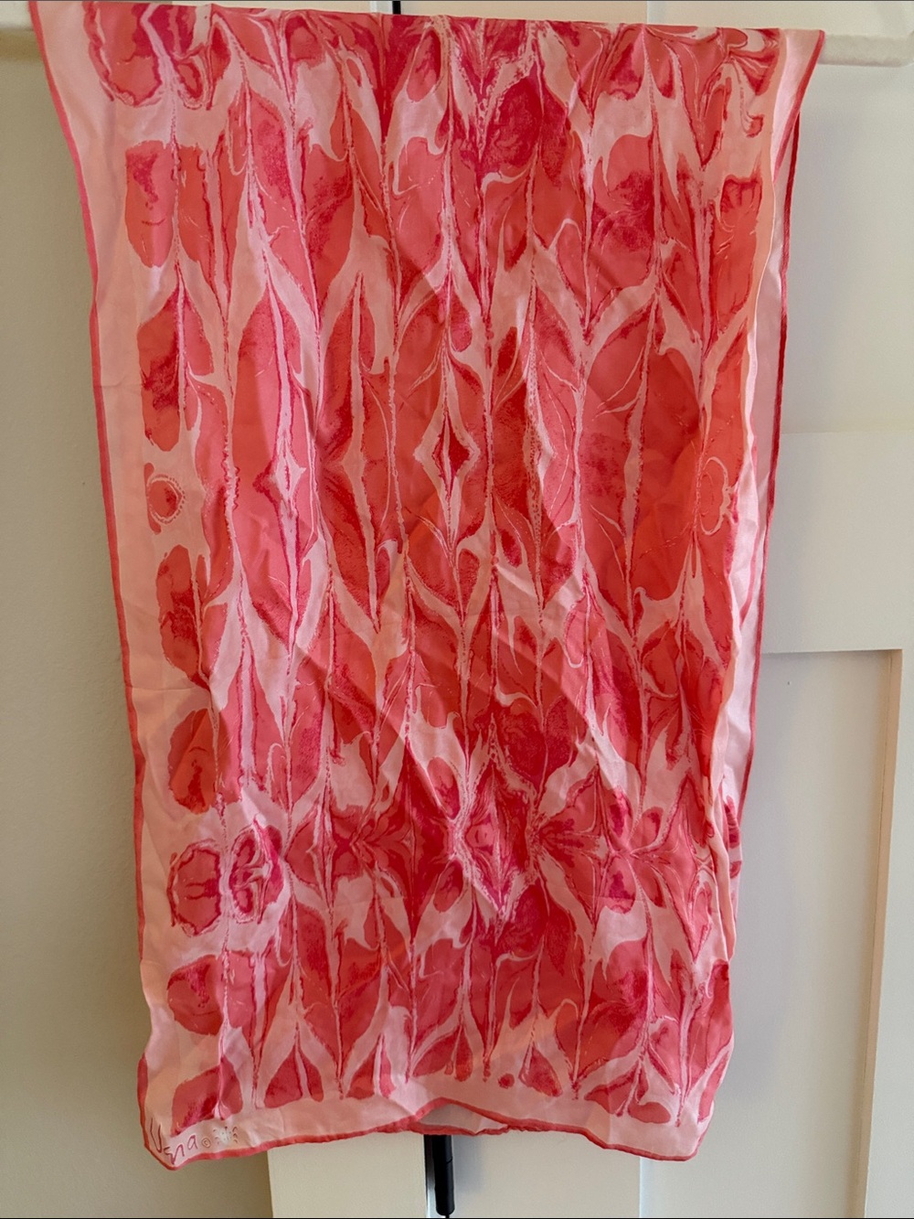 Vera Silk Scarf Pink Abstract Print Rectangular Vintage 14x43